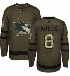 Mens Adidas San Jose Sharks 8 Joe Pavelski Authentic Green Salute to Service NHL Jersey 