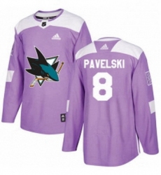 Mens Adidas San Jose Sharks 8 Joe Pavelski Authentic Purple Fights Cancer Practice NHL Jersey 