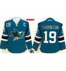 Women NHL San Jose Sharks #19 Joe Thornton blue jerseys