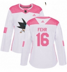 Womens Adidas San Jose Sharks 16 Eric Fehr Authentic White Pink Fashion NHL Jerse