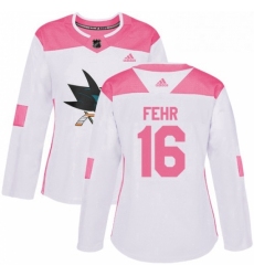 Womens Adidas San Jose Sharks 16 Eric Fehr Authentic White Pink Fashion NHL Jersey 