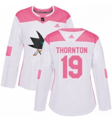 Womens Adidas San Jose Sharks 19 Joe Thornton Authentic WhitePink Fashion NHL Jersey 