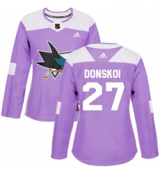 Womens Adidas San Jose Sharks 27 Joonas Donskoi Authentic Purple Fights Cancer Practice NHL Jersey 