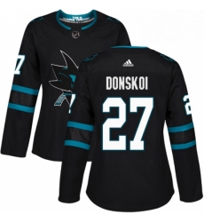 Womens Adidas San Jose Sharks 27 Joonas Donskoi Premier Black Alternate NHL Jersey 