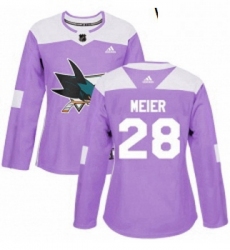 Womens Adidas San Jose Sharks 28 Timo Meier Authentic Purple Fights Cancer Practice NHL Jersey 