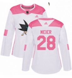 Womens Adidas San Jose Sharks 28 Timo Meier Authentic WhitePink Fashion NHL Jersey 