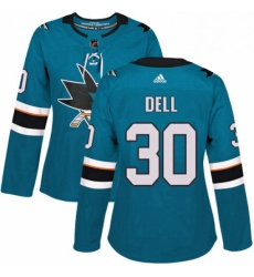 Womens Adidas San Jose Sharks 30 Aaron Dell Authentic Teal Green Home NHL Jersey 