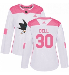 Womens Adidas San Jose Sharks 30 Aaron Dell Authentic WhitePink Fashion NHL Jersey 