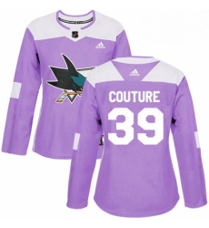 Womens Adidas San Jose Sharks 39 Logan Couture Authentic Purple Fights Cancer Practice NHL Jersey 