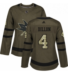 Womens Adidas San Jose Sharks 4 Brenden Dillon Authentic Green Salute to Service NHL Jersey 