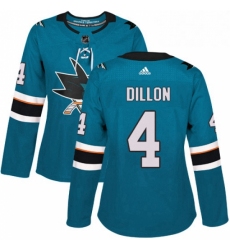 Womens Adidas San Jose Sharks 4 Brenden Dillon Authentic Teal Green Home NHL Jersey 