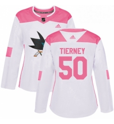 Womens Adidas San Jose Sharks 50 Chris Tierney Authentic WhitePink Fashion NHL Jersey 