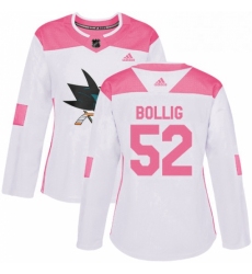 Womens Adidas San Jose Sharks 52 Brandon Bollig Authentic WhitePink Fashion NHL Jersey 