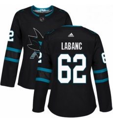 Womens Adidas San Jose Sharks 62 Kevin Labanc Premier Black Alternate NHL Jersey 