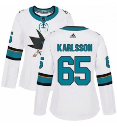 Womens Adidas San Jose Sharks 65 Erik Karlsson Authentic White Away NHL Jersey 