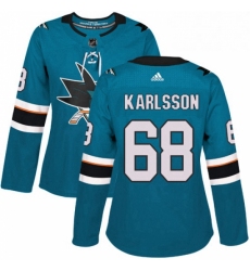 Womens Adidas San Jose Sharks 68 Melker Karlsson Authentic Teal Green Home NHL Jersey 