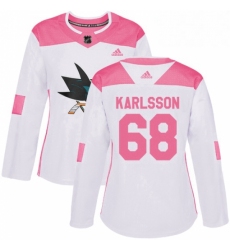 Womens Adidas San Jose Sharks 68 Melker Karlsson Authentic WhitePink Fashion NHL Jersey 