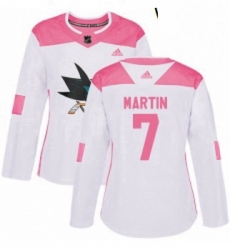 Womens Adidas San Jose Sharks 7 Paul Martin Authentic WhitePink Fashion NHL Jersey 