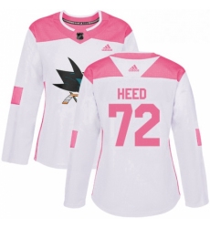 Womens Adidas San Jose Sharks 72 Tim Heed Authentic WhitePink Fashion NHL Jersey 