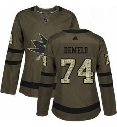 Womens Adidas San Jose Sharks 74 Dylan DeMelo Authentic Green Salute to Service NHL Jersey 