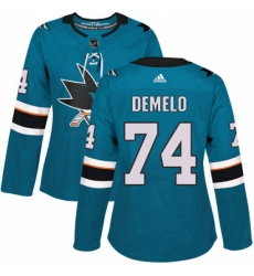 Womens Adidas San Jose Sharks 74 Dylan DeMelo Authentic Teal Green Home NHL Jersey 