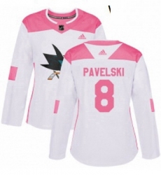 Womens Adidas San Jose Sharks 8 Joe Pavelski Authentic WhitePink Fashion NHL Jersey 