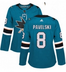 Womens Adidas San Jose Sharks 8 Joe Pavelski Premier Teal Green Home NHL Jersey 