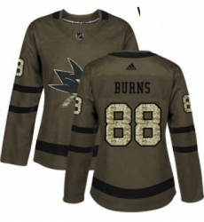 Womens Adidas San Jose Sharks 88 Brent Burns Authentic Green Salute to Service NHL Jersey 