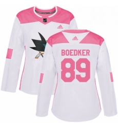 Womens Adidas San Jose Sharks 89 Mikkel Boedker Authentic WhitePink Fashion NHL Jersey 