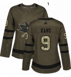 Womens Adidas San Jose Sharks 9 Evander Kane Authentic Green Salute to Service NHL Jerse