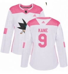 Womens Adidas San Jose Sharks 9 Evander Kane Authentic White Pink Fashion NHL Jerse