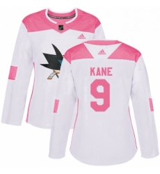 Womens Adidas San Jose Sharks 9 Evander Kane Authentic White Pink Fashion NHL Jersey 