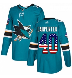 Youth Adidas San Jose Sharks 40 Ryan Carpenter Authentic Teal Green USA Flag Fashion NHL Jersey 