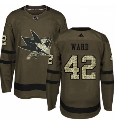 Youth Adidas San Jose Sharks 42 Joel Ward Authentic Green Salute to Service NHL Jersey 
