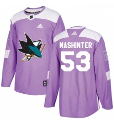 Youth Adidas San Jose Sharks 53 Brandon Mashinter Authentic Purple Fights Cancer Practice NHL Jersey 