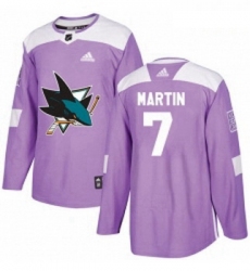Youth Adidas San Jose Sharks 7 Paul Martin Authentic Purple Fights Cancer Practice NHL Jersey 