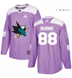 Youth Adidas San Jose Sharks 88 Brent Burns Authentic Purple Fights Cancer Practice NHL Jersey 