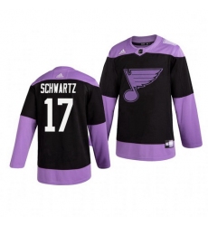 Blues 17 Jaden Schwartz Black Purple Hockey Fights Cancer Adidas Jersey