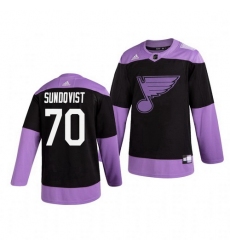 Blues 70 Oskar Sundqvist Black Purple Hockey Fights Cancer Adidas Jersey
