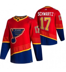 Men St  Louis Blues 17 Jaden Schwartz Red Adidas 2020 21 Reverse Retro Alternate NHL Jersey