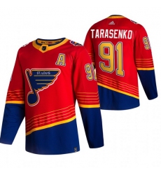 Men St  Louis Blues 91 Vladimir Tarasenko Red Adidas 2020 21 Reverse Retro Alternate NHL Jersey