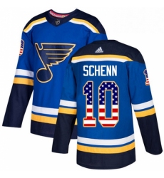 Mens Adidas St Louis Blues 10 Brayden Schenn Authentic Blue USA Flag Fashion NHL Jersey 