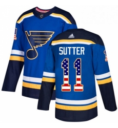Mens Adidas St Louis Blues 11 Brian Sutter Authentic Blue USA Flag Fashion NHL Jersey 