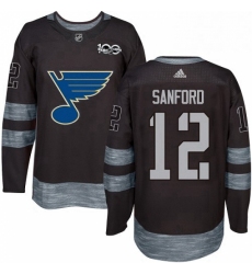 Mens Adidas St Louis Blues 12 Zach Sanford Authentic Black 1917 2017 100th Anniversary NHL Jersey 