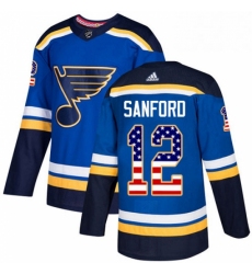 Mens Adidas St Louis Blues 12 Zach Sanford Authentic Blue USA Flag Fashion NHL Jersey 