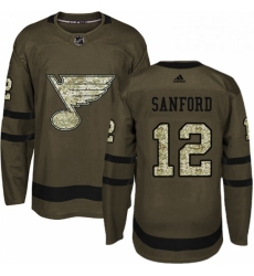 Mens Adidas St Louis Blues 12 Zach Sanford Authentic Green Salute to Service NHL Jersey 