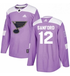 Mens Adidas St Louis Blues 12 Zach Sanford Authentic Purple Fights Cancer Practice NHL Jersey 