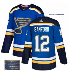 Mens Adidas St Louis Blues 12 Zach Sanford Authentic Royal Blue Fashion Gold NHL Jersey 