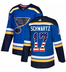 Mens Adidas St Louis Blues 17 Jaden Schwartz Authentic Blue USA Flag Fashion NHL Jersey 