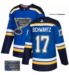 Mens Adidas St Louis Blues 17 Jaden Schwartz Authentic Royal Blue Fashion Gold NHL Jersey 